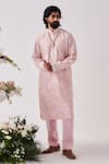 Wabi Sabi By Anshum-Ritesh_Pink Chanderi Embroidery, Beads Tulip Meadow Kurta And Pyjama Set _Online_at_Aza_Fashions