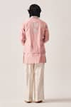 Shop_Wabi Sabi By Anshum-Ritesh_Pink Chanderi Embroidery Palm Reverie Woven Short Kurta, Pant And Bundi Set _at_Aza_Fashions