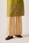 Wabi Sabi By Anshum-Ritesh_Lime Chanderi Embroidery Floral Dome Kurta And Flare Pant _Online_at_Aza_Fashions
