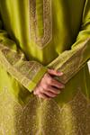 Shop_Wabi Sabi By Anshum-Ritesh_Lime Chanderi Embroidery Floral Dome Kurta And Flare Pant _Online_at_Aza_Fashions