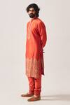 Wabi Sabi By Anshum-Ritesh_Rust Chanderi Embroidery Floral Dome Kurta And Churidar _Online_at_Aza_Fashions