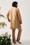 Shop_Wabi Sabi By Anshum-Ritesh_Tan Organza Embroidery Whispering Vines Front Open Kurta And Pyjama _at_Aza_Fashions