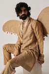 Buy_Wabi Sabi By Anshum-Ritesh_Tan Organza Embroidery Whispering Vines Front Open Kurta And Pyjama _Online_at_Aza_Fashions