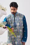 Shop_Wabi Sabi By Anshum-Ritesh_Teal Chanderi Embroidery Shalimar Bagh Kurta And Pyjama Set _Online_at_Aza_Fashions