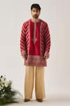 Buy_Wabi Sabi By Anshum-Ritesh_Red Chanderi Embroidery Paan Booti Kurta Set _at_Aza_Fashions