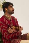 Wabi Sabi By Anshum-Ritesh_Red Chanderi Embroidery Paan Booti Kurta Set _Online_at_Aza_Fashions