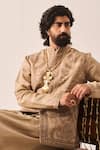 Buy_Wabi Sabi By Anshum-Ritesh_Beige Cotton Satin, Chanderi Bageecha Bundi Kurta And Pyjama Set _Online_at_Aza_Fashions