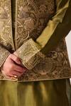 Buy_Wabi Sabi By Anshum-Ritesh_Olive Green Cotton Satin, Chanderi Embroidery, Wild Crest Bundi Kurta Set 