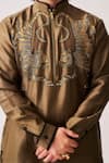 Wabi Sabi By Anshum-Ritesh_Brown Chanderi Embroidery Twin Guardians Tiger Kurta And Flare Pant Set _Online_at_Aza_Fashions