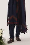 Shop_Wabi Sabi By Anshum-Ritesh_Navy Chanderi Embroidery, Tassels Linear Paisley Kurta Set With Dupatta _Online_at_Aza_Fashions