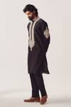 Shop_Wabi Sabi By Anshum-Ritesh_Black Chanderi Embroidery Royal Orchid Kurta And Pyjama Set _Online_at_Aza_Fashions