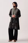 Buy_Wabi Sabi By Anshum-Ritesh_Black Chanderi Embroidery Garden Tapestry Phiran Kurta And Pant _at_Aza_Fashions