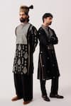 Wabi Sabi By Anshum-Ritesh_Black Chanderi Embroidery Garden Tapestry Phiran Kurta And Pant _at_Aza_Fashions