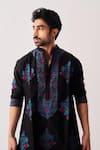 Wabi Sabi By Anshum-Ritesh_Black Chanderi Embroidery Twilight Flora Kurta And Pyjama _Online_at_Aza_Fashions