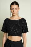 Buy_Aakaar_Black Crepe Beads, Sequins Boat Neck Embroidered Blouse _at_Aza_Fashions