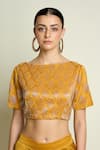Buy Aakaar Yellow Silk Embroidery, Beads Boat Neck Geometric Sequin Blouse at Aza Fashions Buy_Aakaar_Yellow Silk Embroidery, Beads Boat Neck Geometric Sequin Blouse _at_Aza_Fashions