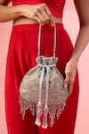 Buy_The Purple Sack_Silver Beads, Tassels Beaded Scallop Pattern Potli Bag _at_Aza_Fashions