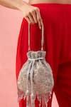 The Purple Sack_Silver Beads, Tassels Beaded Scallop Pattern Potli Bag _at_Aza_Fashions