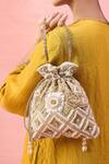 Buy_The Purple Sack_Gold Beads, Embroidery, Pearls Geometric And Sequin Potli Bag 
