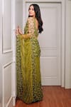 Buy_Quench A Thirst_Green Net, Satin Sequins, Mirrors, Jaal Work Pre-draped Saree And Blouse Set 