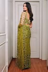 Quench A Thirst_Green Net, Satin Sequins, Mirrors, Jaal Work Pre-draped Saree And Blouse Set 