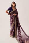 Buy_Wabi Sabi By Anshum-Ritesh_Purple Chanderi Zari, Tassels, Stripes With Peplum Blouse _at_Aza_Fashions