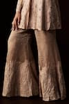 Shop_Aanchal Vijaywargi_Beige Chanderi, Organza Embroidery, Beads V-neck Sand Peplum Top With Palazzo _Online_at_Aza_Fashions
