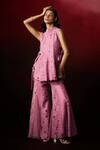 Aanchal Vijaywargi_Lavender Organza, Chanderi Embroidery, Beads, Cut Mountabatten Top Pant Set _Online_at_Aza_Fashions