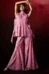 Buy_Aanchal Vijaywargi_Lavender Organza, Chanderi Embroidery, Beads, Cut Mountabatten Top Pant Set _at_Aza_Fashions