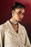 Aanchal Vijaywargi Ivory Chanderi, Net Embroidery, Cut Work Pearl Glow Peplum Blazer With Palazzo at Aza Fashions Aanchal Vijaywargi_Ivory Chanderi, Net Embroidery, Cut Work Pearl Glow Peplum Blazer With Palazzo _at_Aza_Fashions