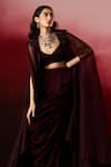 Aanchal Vijaywargi_Wine Satin Sweetheart , Open Velvet Embroidered Cape Skirt Set _Online_at_Aza_Fashions