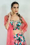 Shop_Akanksha Mago_Pink Satin, Georgette, Net Embroidery, Mirrors, Zari Geometric Print Lehenga Set _at_Aza_Fashions