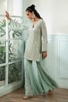 Shop_Akanksha Mago_Blue Georgette Sequins, Embroidery Split V-neck Hand Kurta And Palazzo Set _at_Aza_Fashions