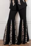 Akanksha Mago_Black Georgette Embroidery, Sequins V-neck Hand Jacket And Flared Pant Set _Online_at_Aza_Fashions