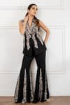 Buy_Akanksha Mago_Black Georgette Embroidery, Sequins V-neck Hand Jacket And Flared Pant Set _at_Aza_Fashions
