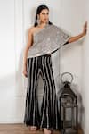 Buy_Akanksha Mago_Black Georgette Mirrors One Shoulder Hand Embroidered Cape And Pant Set _at_Aza_Fashions