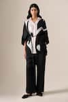 Buy_Ampm_Black Organza, Satin Collared Elvira Printed Shirt And Pant Set _Online_at_Aza_Fashions