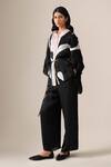 Shop_Ampm_Black Organza, Satin Collared Elvira Printed Shirt And Pant Set _Online_at_Aza_Fashions