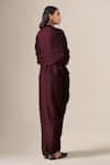 Shop_Ampm_Burgundy Satin, Organza Tassels Ekiya Pre-draped Saree Gown With Belt _at_Aza_Fashions