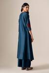 Shop_Ampm_Blue Chanderi Piping, Embroidery V-neck Milap Kurta Palazzo Set _at_Aza_Fashions