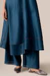 Buy_Ampm_Blue Chanderi Piping, Embroidery V-neck Milap Kurta Palazzo Set _Online_at_Aza_Fashions