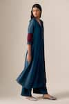 Shop_Ampm_Blue Chanderi Piping, Embroidery V-neck Milap Kurta Palazzo Set _Online_at_Aza_Fashions