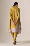 Shop_Ampm_Mustard Silk Embroidery Collared Ohad Paan Leaf Pattern Tunic And Set _at_Aza_Fashions