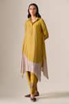 Buy_Ampm_Mustard Silk Embroidery Collared Ohad Paan Leaf Pattern Tunic And Set 