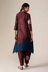 Shop_Ampm_Burgundy Silk Embroidery Collared Ohad Leaf Pattern Tunic And Pant Set _at_Aza_Fashions
