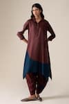 Buy_Ampm_Burgundy Silk Embroidery Collared Ohad Leaf Pattern Tunic And Pant Set _at_Aza_Fashions