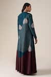 Shop_Ampm_Teal Silk V-neck Syna Abaya Kaftan Set _at_Aza_Fashions
