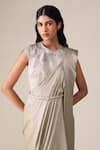Ampm_Beige Chanderi Imara Saree Gown With Belt _at_Aza_Fashions