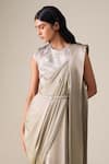 Buy_Ampm_Beige Chanderi Imara Saree Gown With Belt 