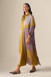 Ampm_Mustard Satin, Organza Collared Silfira Printed Tunic With Palazzo _Online_at_Aza_Fashions